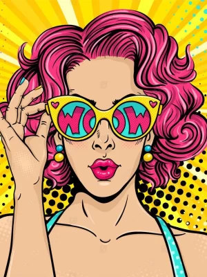 Pop Art : Modern Lady with Colorful Sunglasses