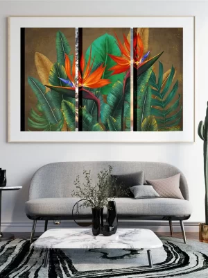 Exquisite Triptych Tropical Leaves Paintings