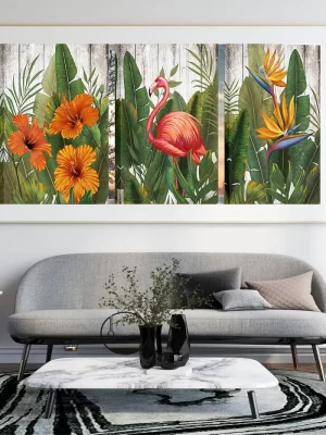 Canvas Set with Flamingo and Hibiscus