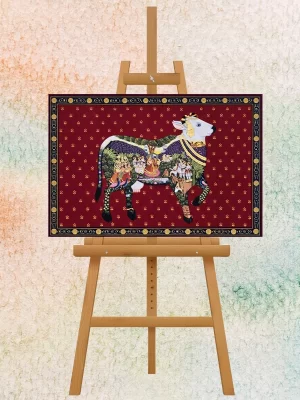 Handmade Pichwai Cow Painting with Krishna Raas Leela – Traditional Indian Wall Art