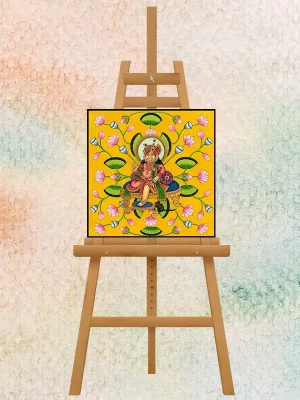 Handmade Ganesha Pichwai Painting with Lotus Design
