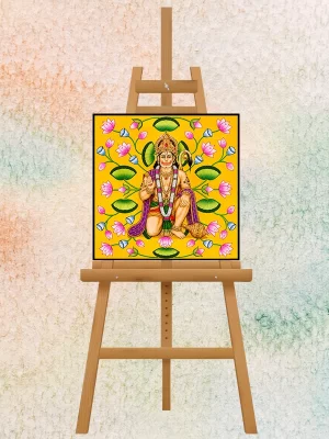 Handmade Hanuman Pichwai Painting with Lotus Design