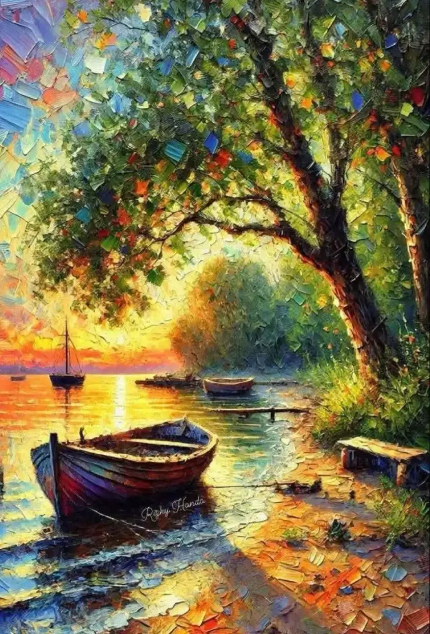 Riverside Boats beneath a Shaded Tree - KN06_1 - Image 2